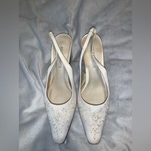 Metaphor Janine ivory beaded Embellished pointed toe Slingback mule Heels 10